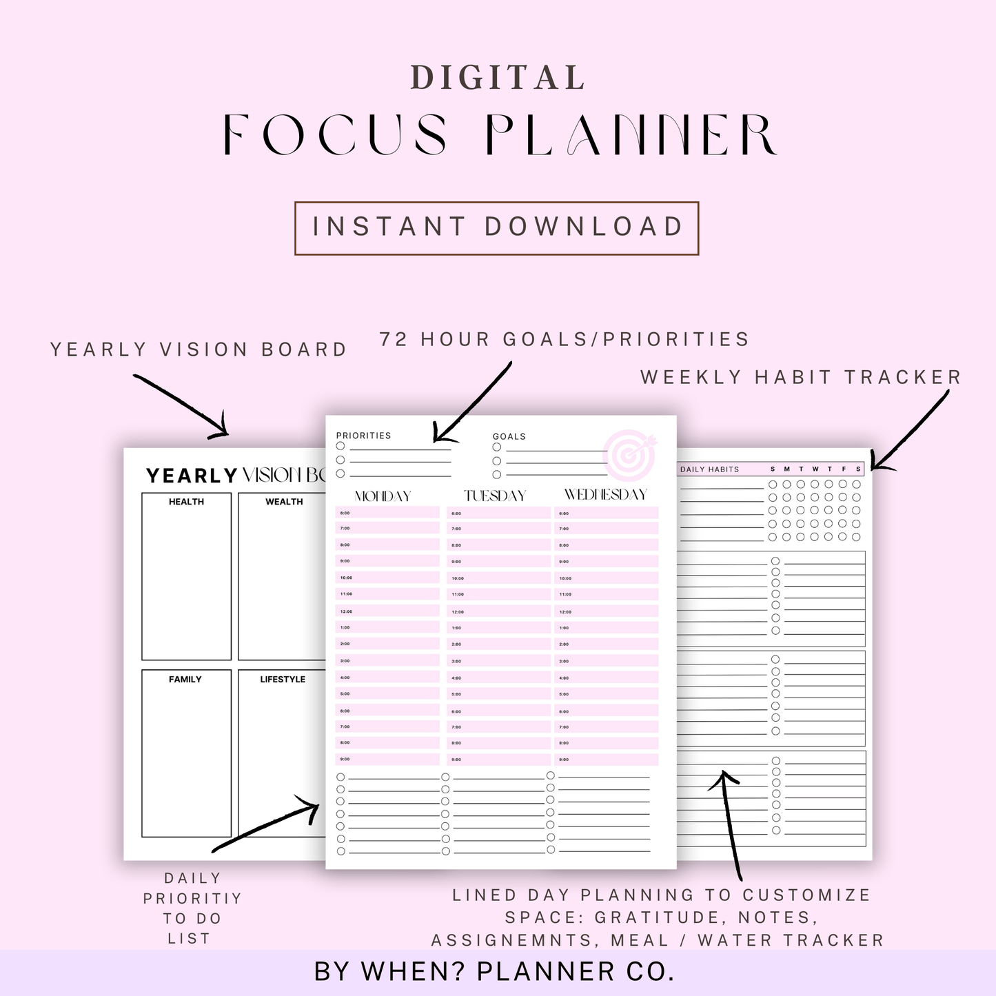 Focus Planner Digital Download: Undated - By When? Planner Co.