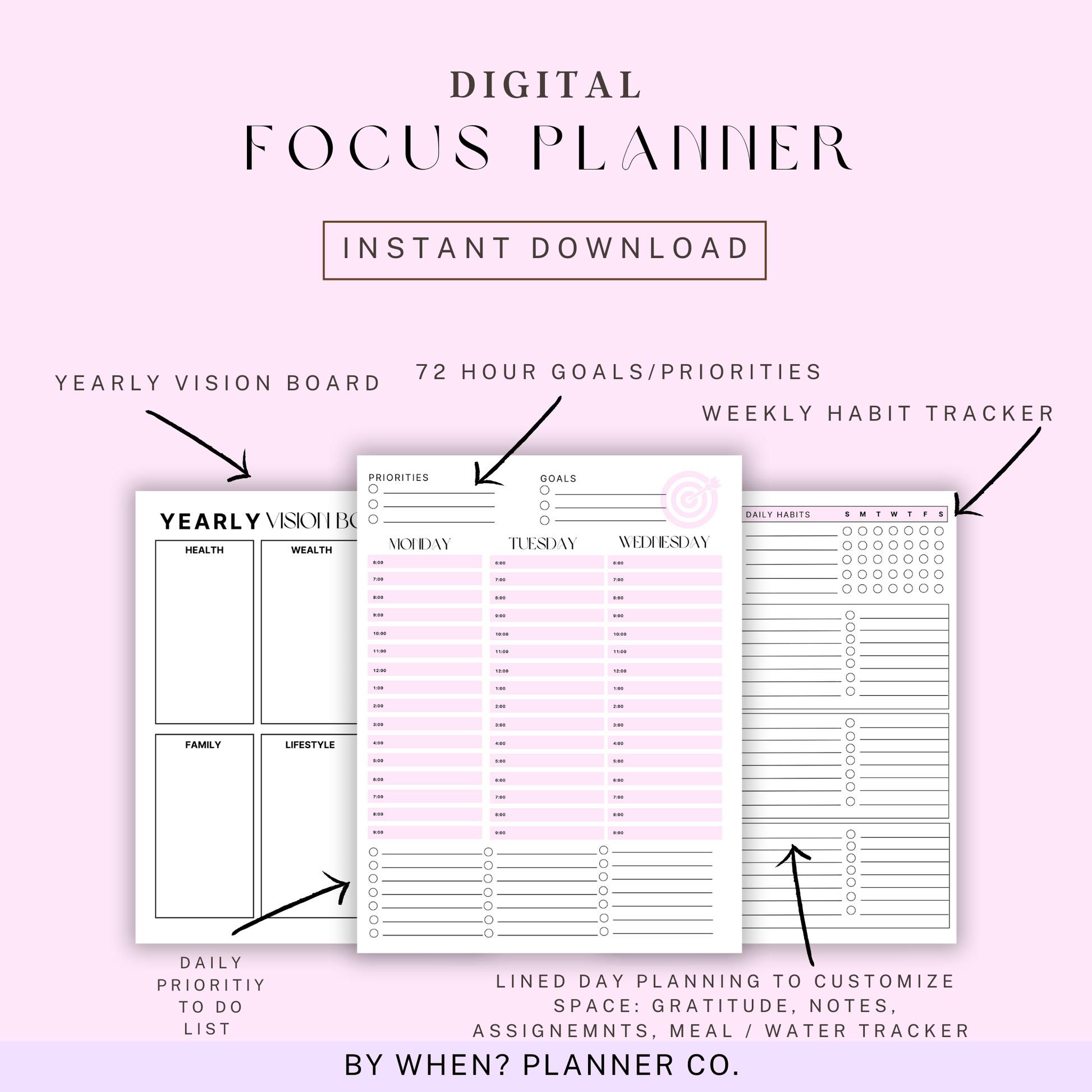 Focus Planner Digital Download: Undated - By When? Planner Co.