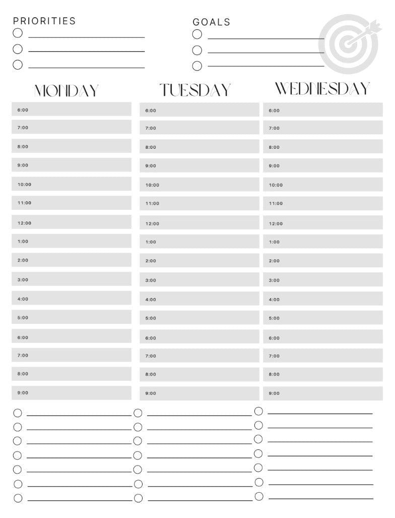 Daily Focus Planner: Black Lines