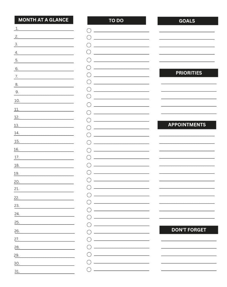 Daily Life Planner: Black Lines