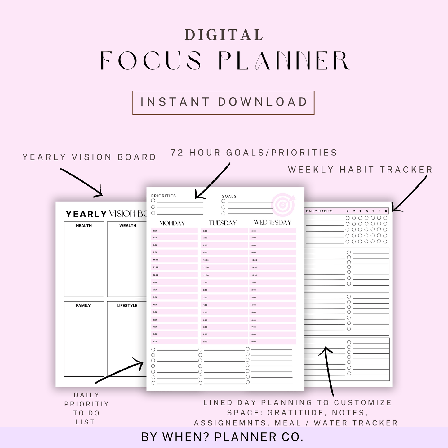 Focus Planner Digital Download: January 2024-December 2024 - By When? Planner Co.